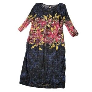 Be‎ By Chetta Dress Women’s Black Lace Lined  Floral  Long Sleeve 16 Sheer